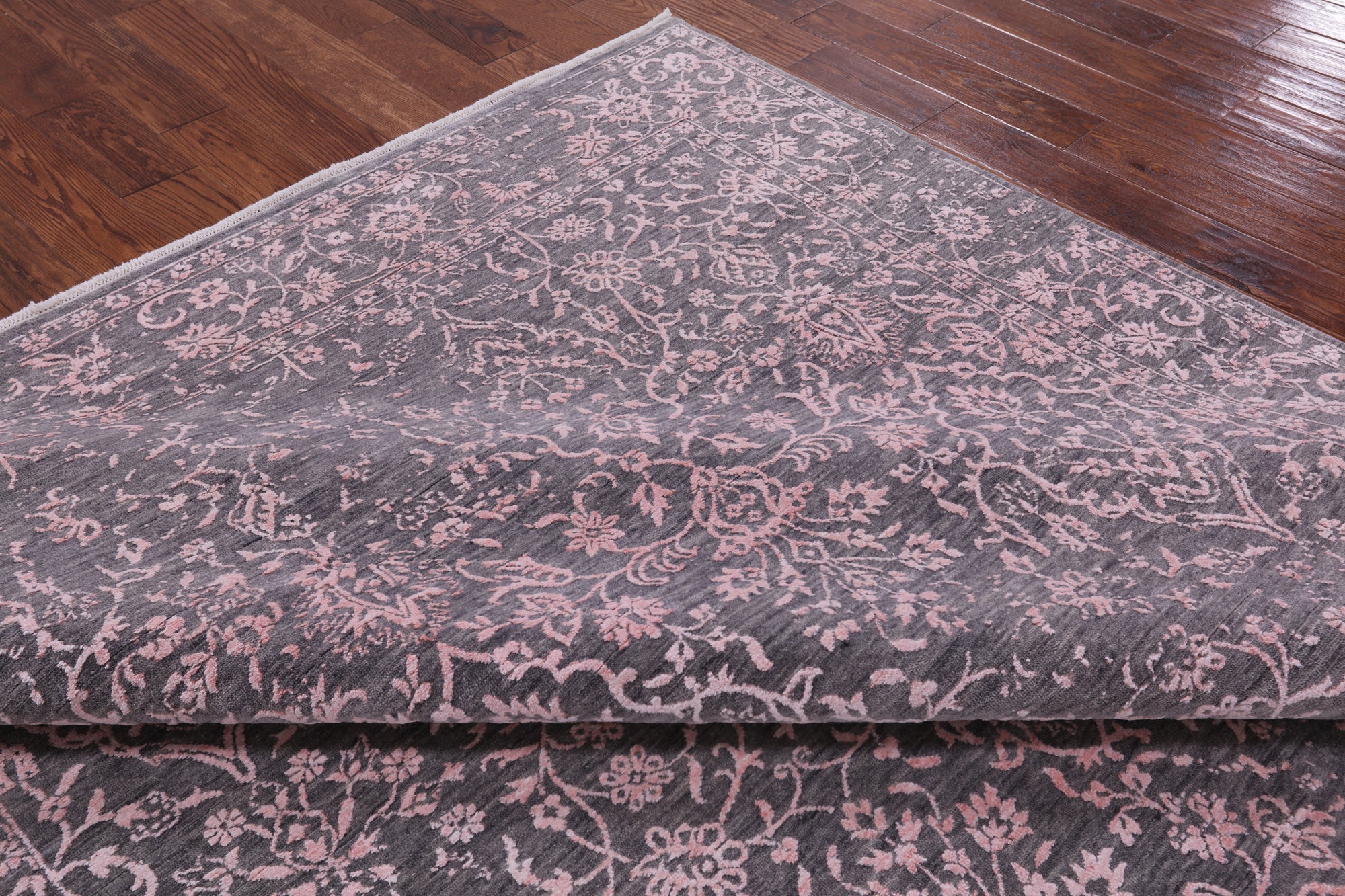 Grey Modern Hand Knotted Wool & Silk Rug - 8' 0" X 10' 1" - Golden Nile