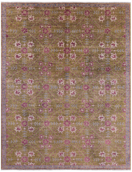 Green Turkish Oushak Handmade Wool Rug - 9' 4" X 11' 10" - Golden Nile