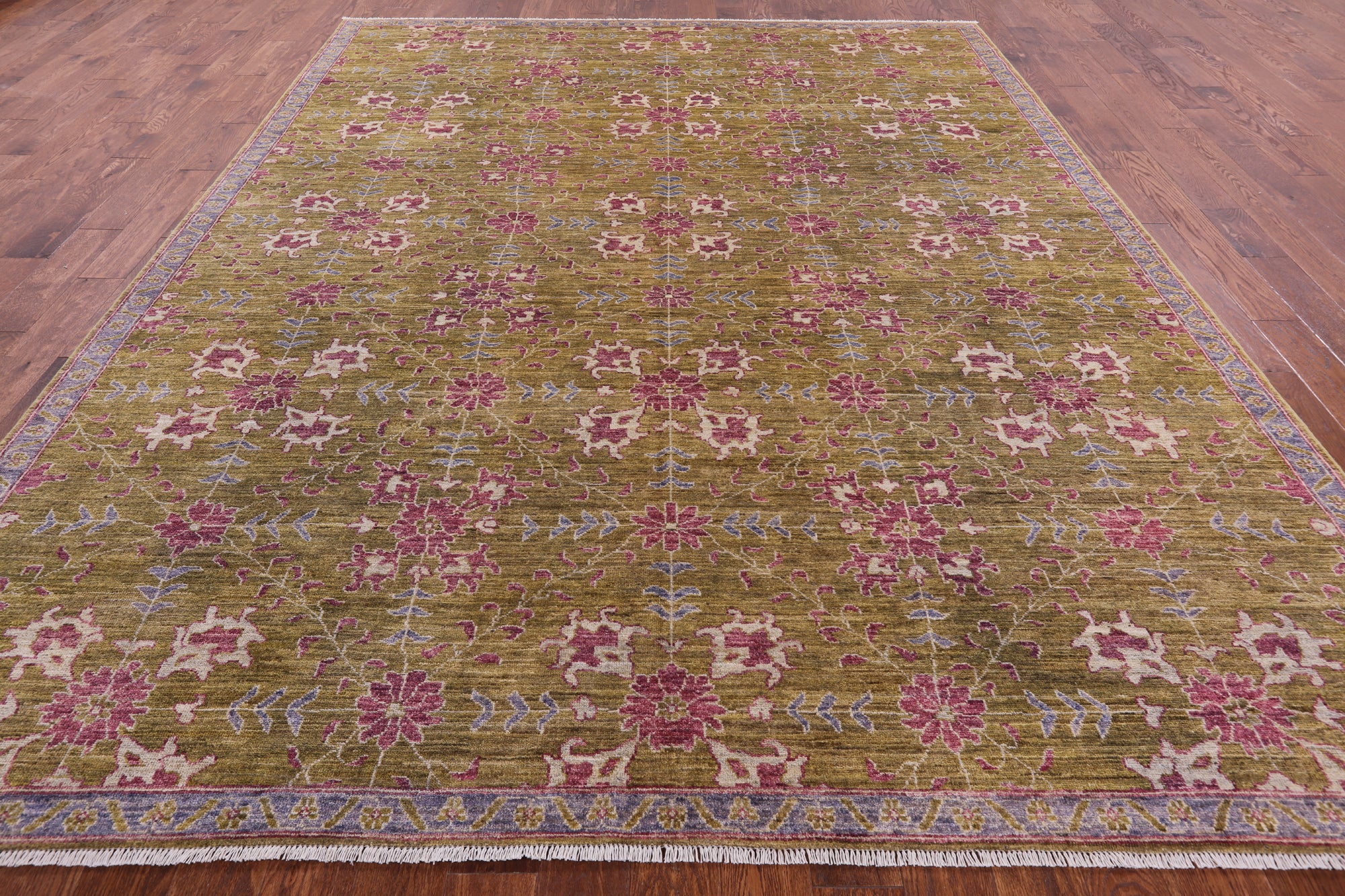 Green Turkish Oushak Handmade Wool Rug - 9' 4" X 11' 10" - Golden Nile