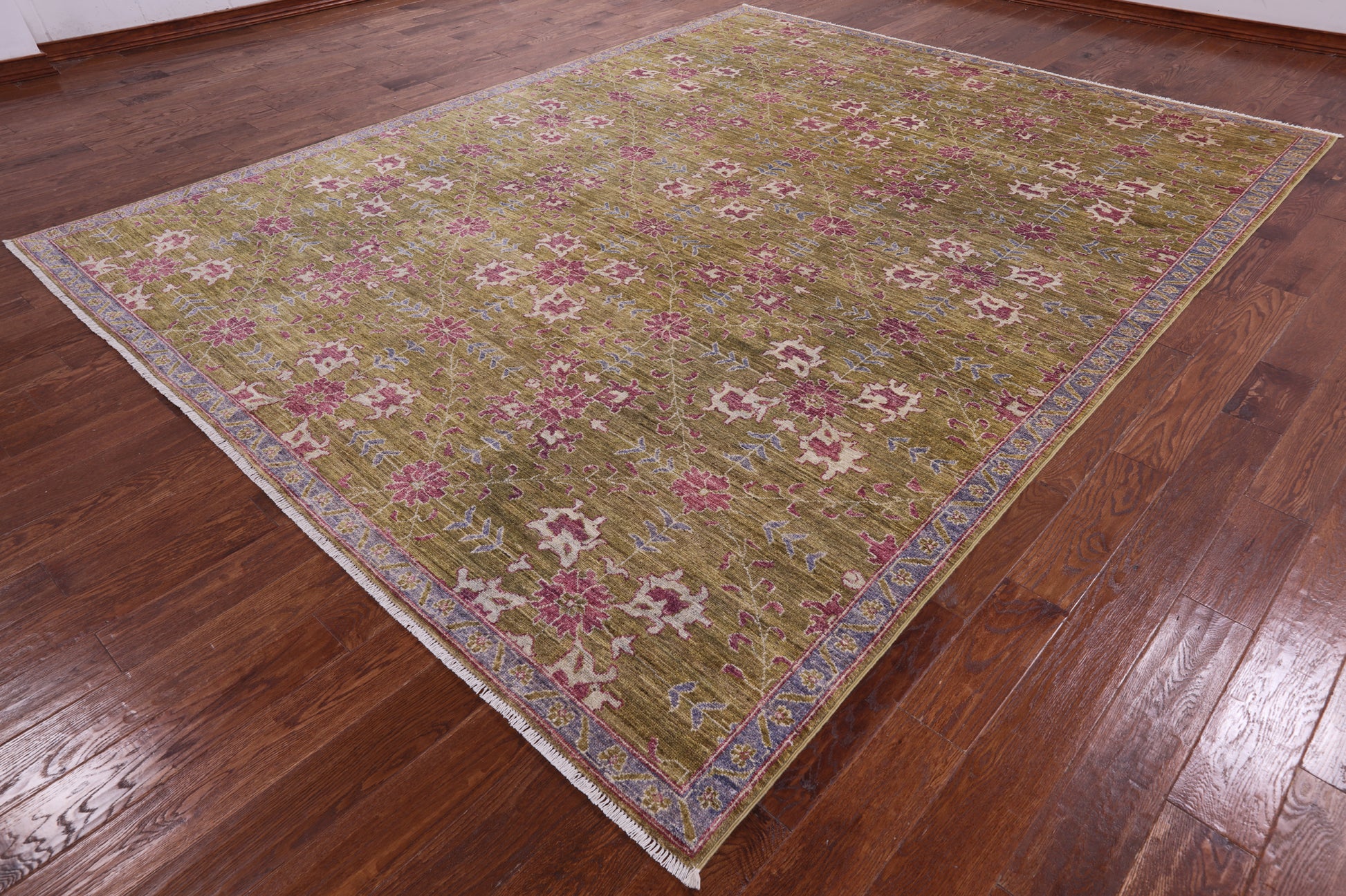 Green Turkish Oushak Handmade Wool Rug - 9' 4" X 11' 10" - Golden Nile