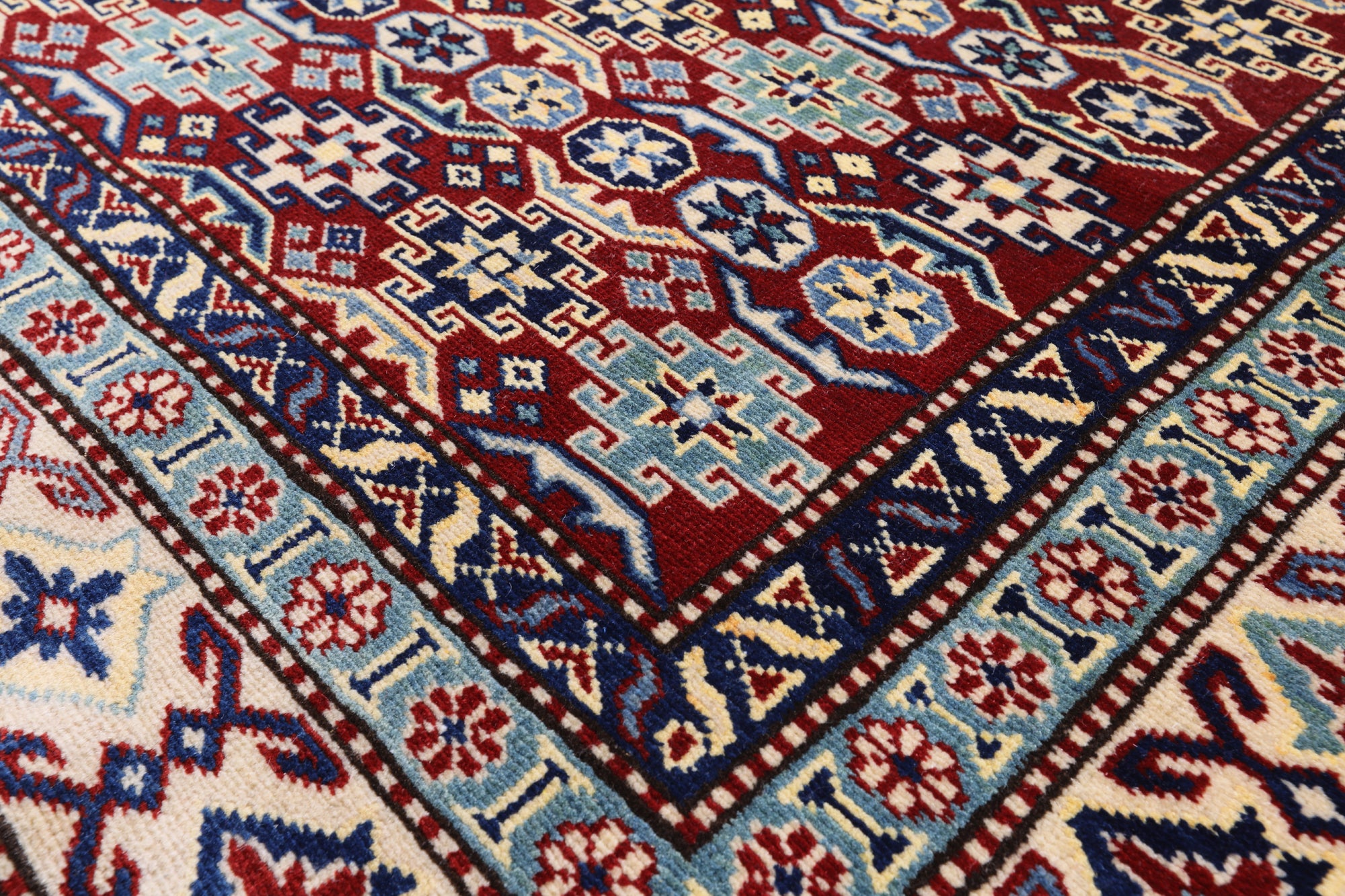 Red Super Kazak Hand Knotted Wool Rug - 4' 3" X 5' 9" - Golden Nile