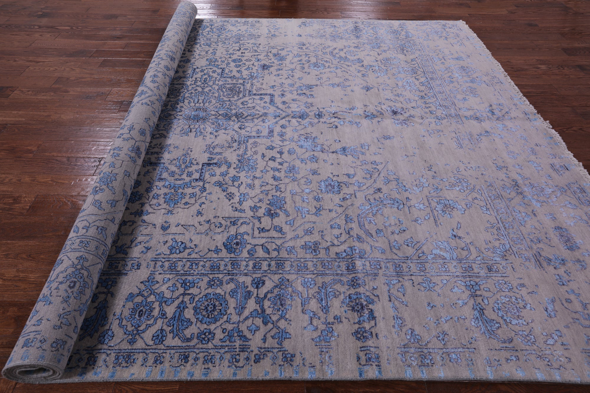 Grey Modern Handmade Wool & Silk Rug - 9' 1" X 12' 4" - Golden Nile