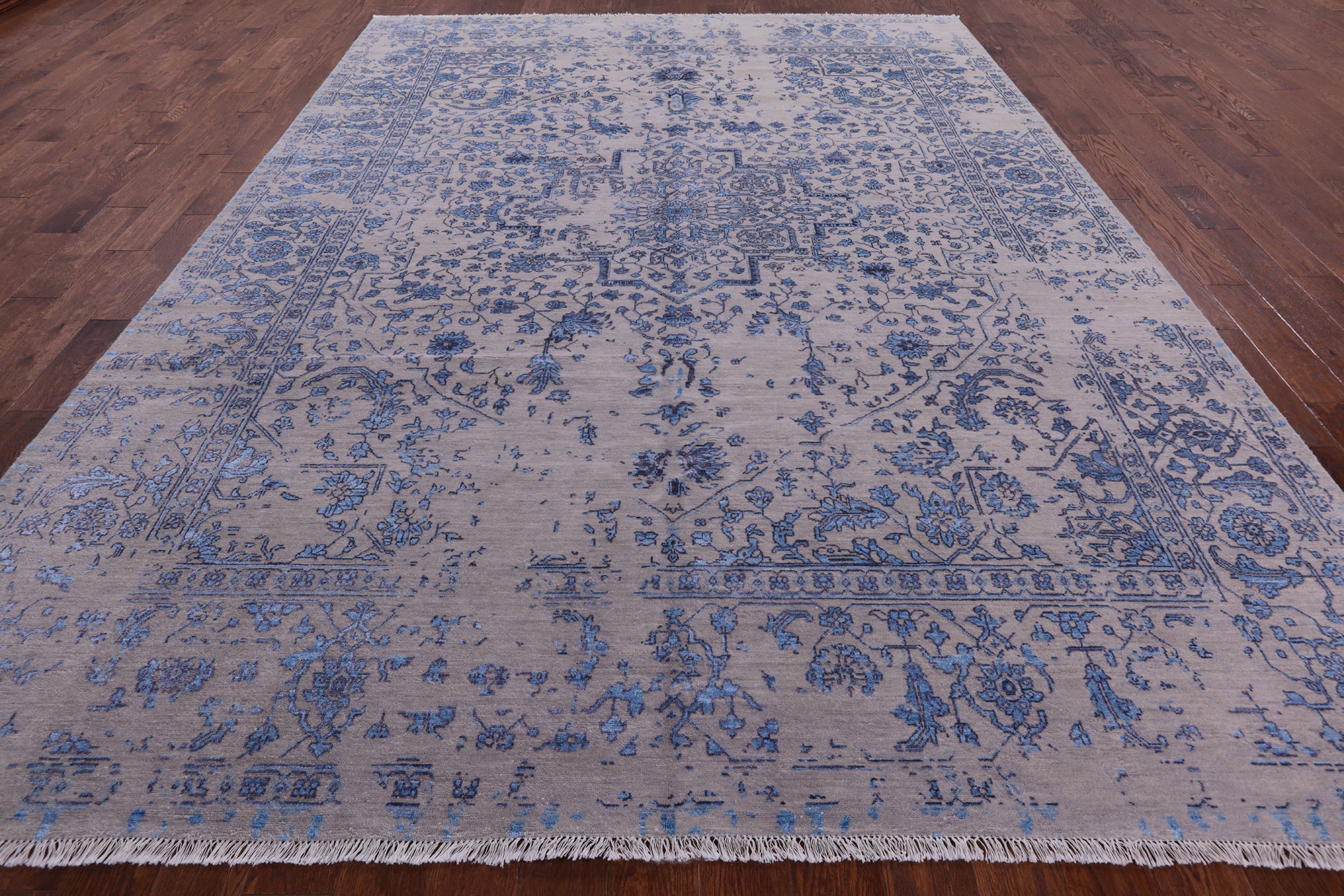 Grey Modern Handmade Wool & Silk Rug - 9' 1" X 12' 4" - Golden Nile