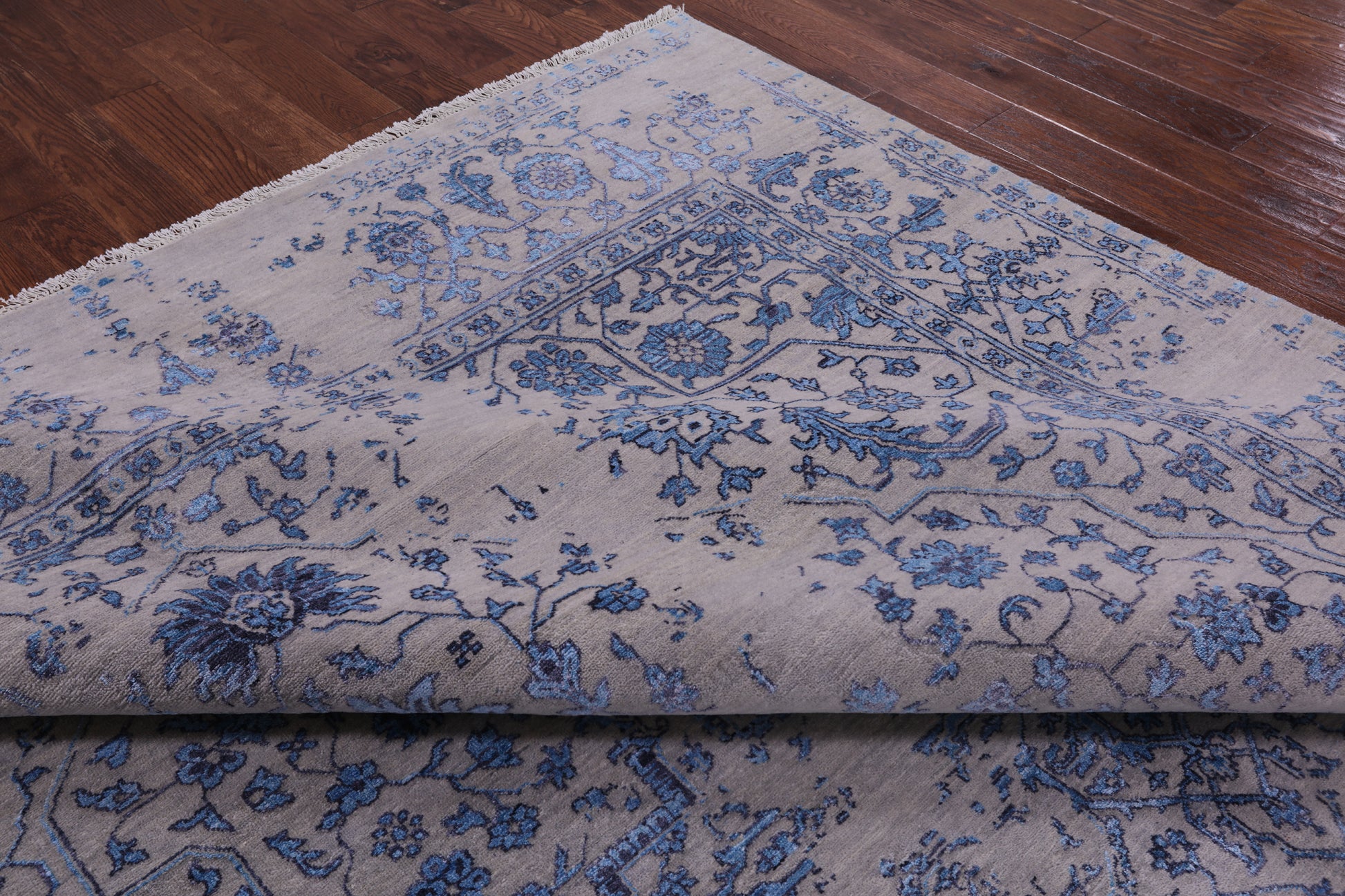 Grey Modern Handmade Wool & Silk Rug - 9' 1" X 12' 4" - Golden Nile