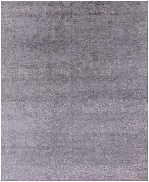 Grey Modern Hand Knotted Wool & Silk Rug - 8' 1" X 9' 10" - Golden Nile
