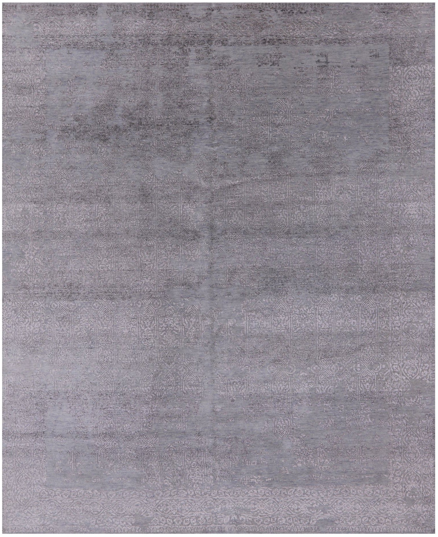 Grey Modern Hand Knotted Wool & Silk Rug - 8' 1" X 9' 10" - Golden Nile