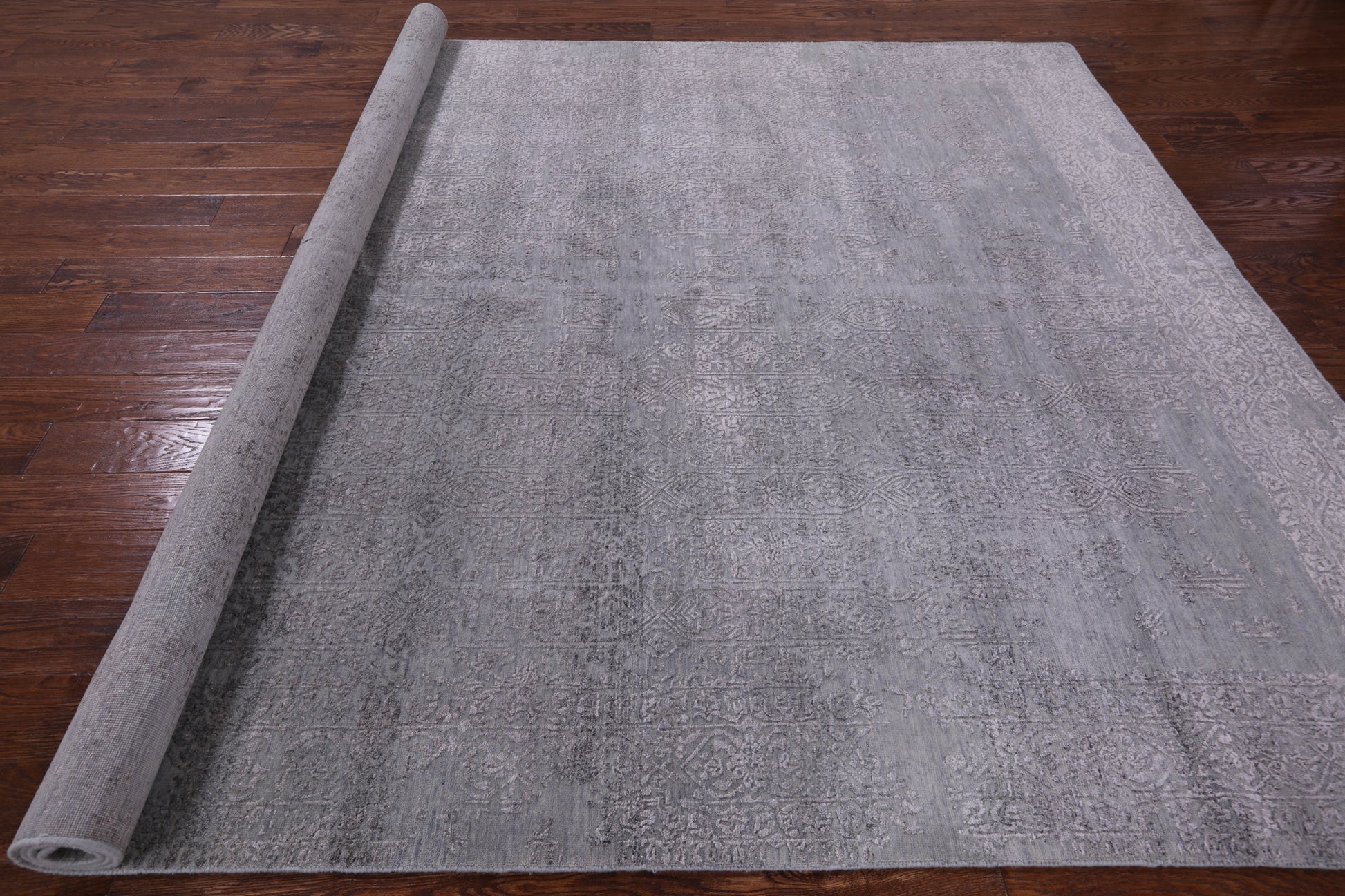 Grey Modern Hand Knotted Wool & Silk Rug - 8' 1" X 9' 10" - Golden Nile