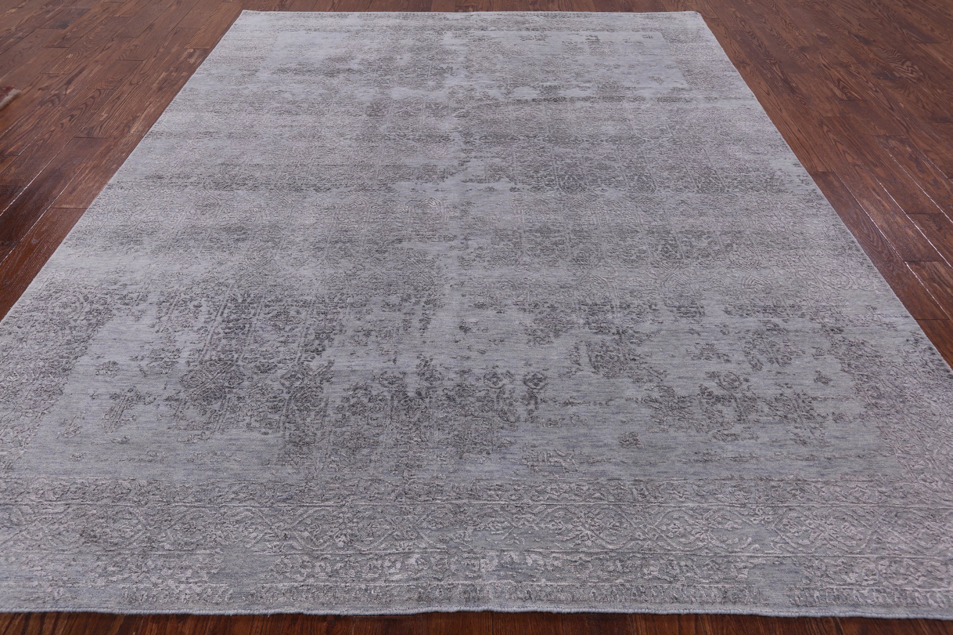 Grey Modern Hand Knotted Wool & Silk Rug - 8' 1" X 9' 10" - Golden Nile