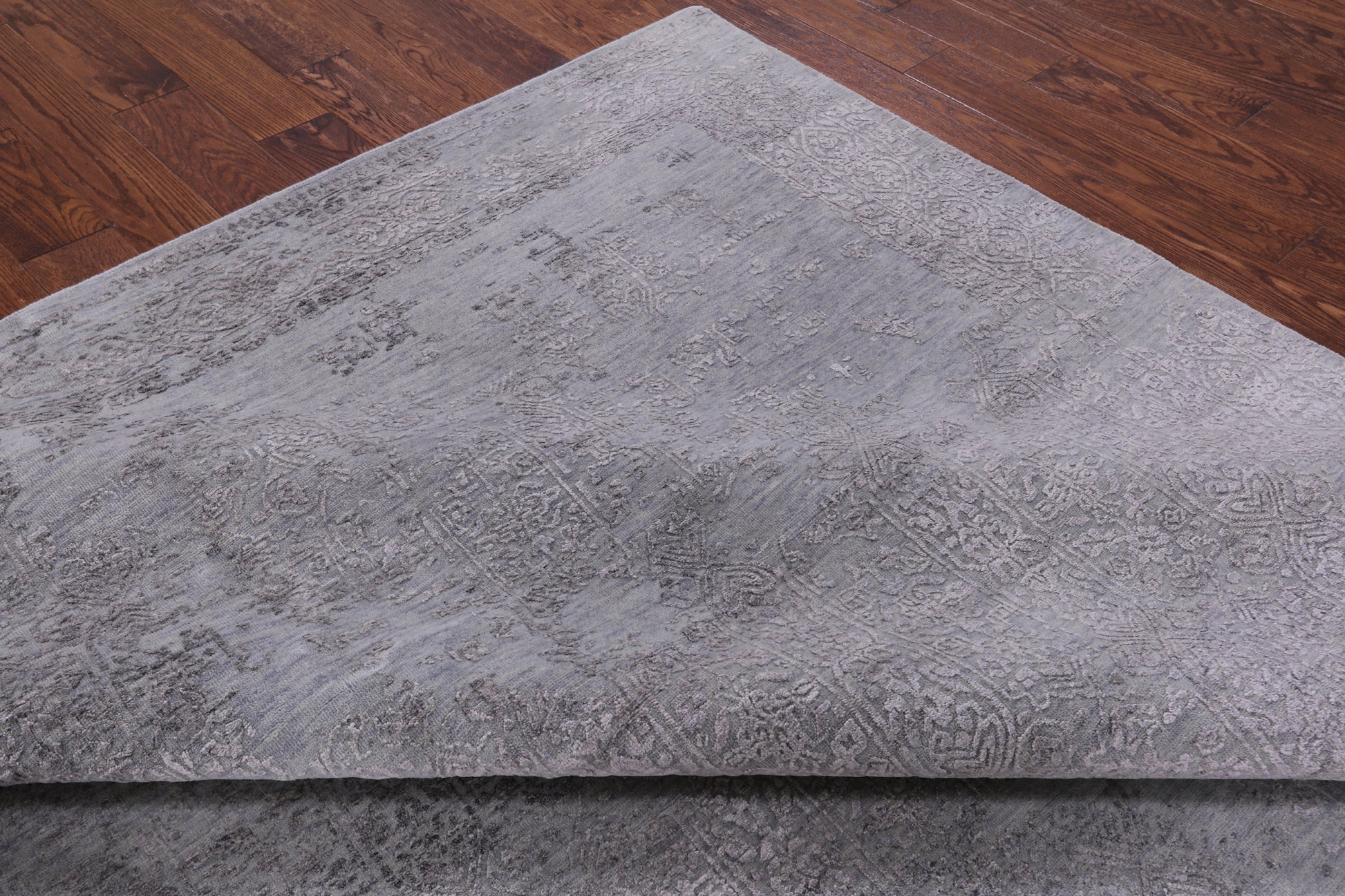 Grey Modern Hand Knotted Wool & Silk Rug - 8' 1" X 9' 10" - Golden Nile