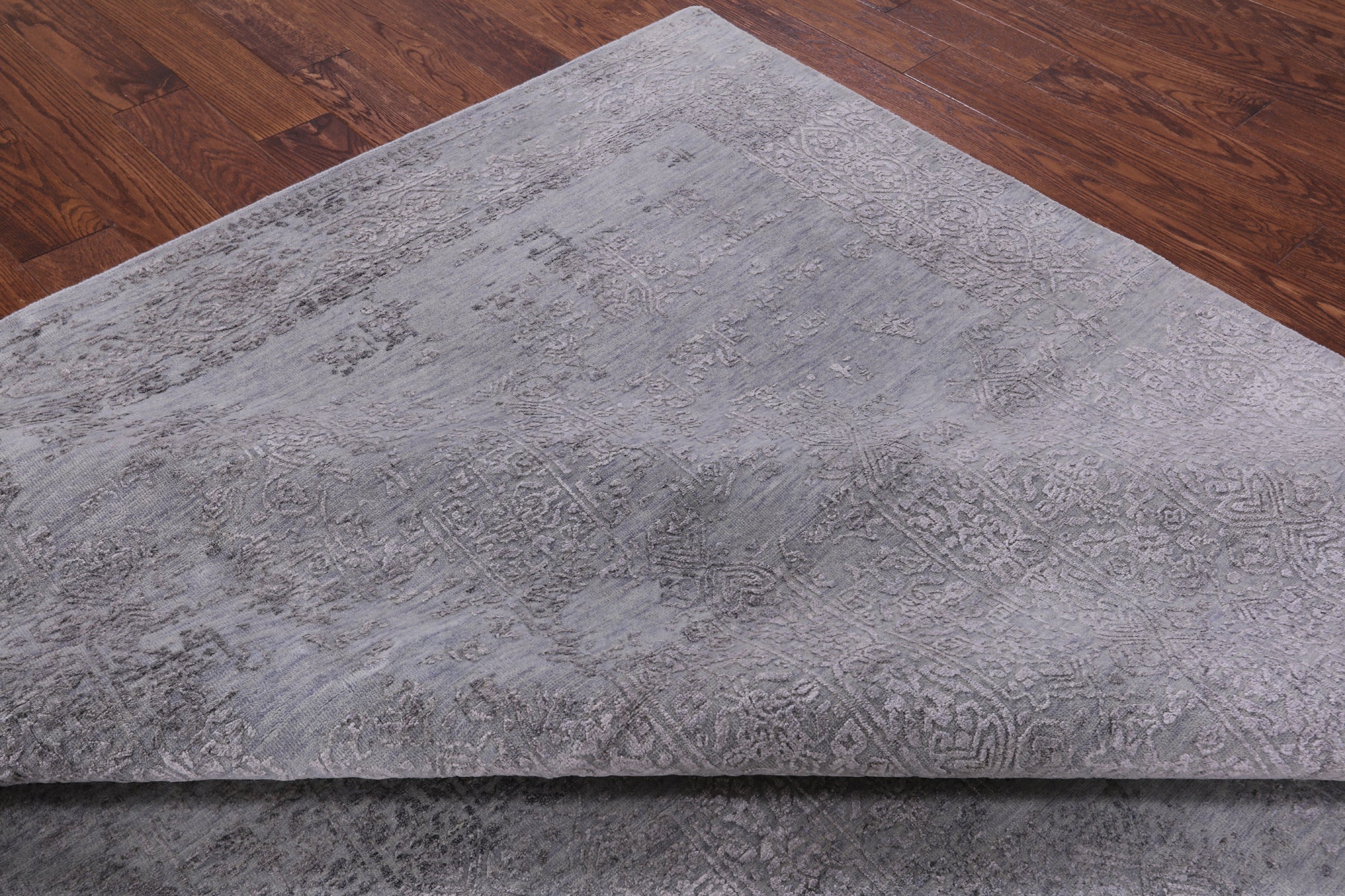 Grey Modern Hand Knotted Wool & Silk Rug - 8' 1" X 9' 10" - Golden Nile