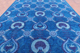 Blue William Morris Handmade Wool Rug - 10' 1" X 14' 1" - Golden Nile