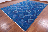 Blue William Morris Handmade Wool Rug - 10' 1" X 14' 1" - Golden Nile