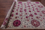 Ivory William Morris Hand Knotted Wool Rug - 9' 3" X 12' 1" - Golden Nile