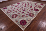 Ivory William Morris Hand Knotted Wool Rug - 9' 3" X 12' 1" - Golden Nile