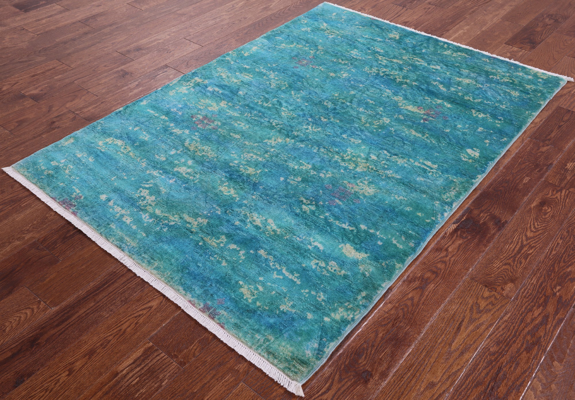 Full Pile Overdyed Hand Knotted Wool Rug - 4' 2" X 5' 10" - Golden Nile