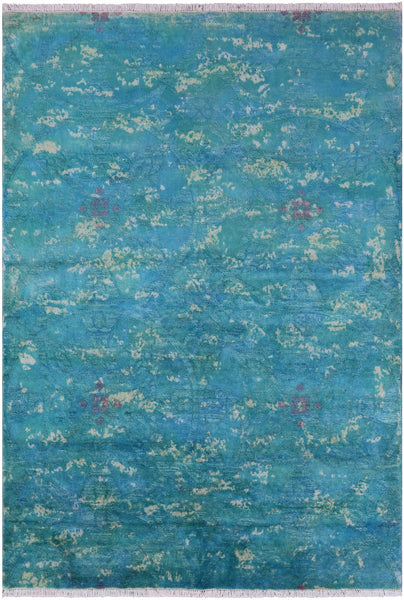 Full Pile Overdyed Hand Knotted Wool Rug - 4' 2" X 5' 10" - Golden Nile