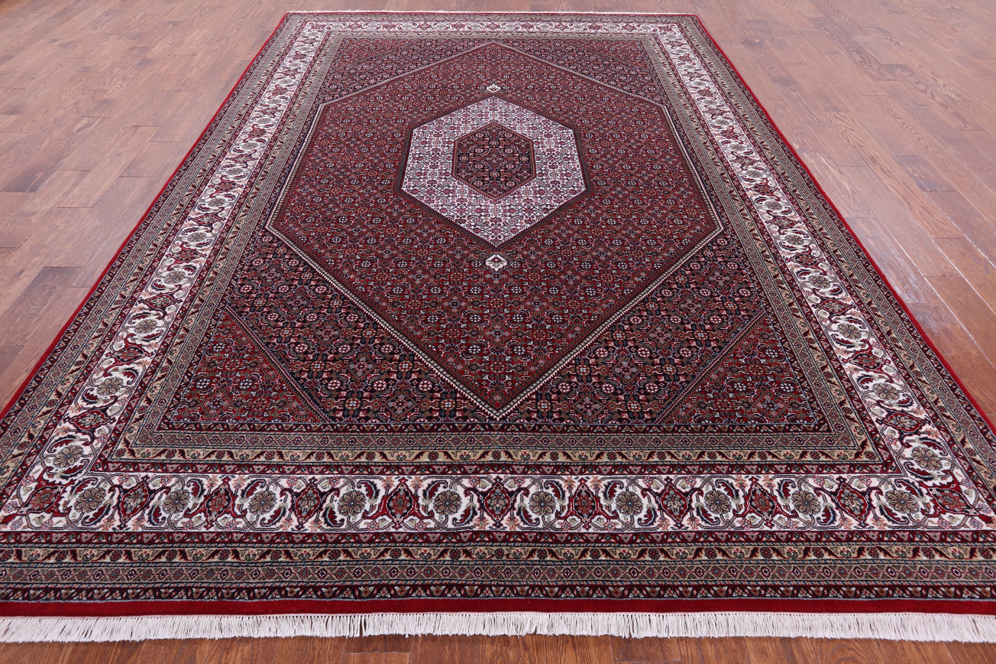 Red Persian Bijar Hand Knotted Wool & Silk Rug - 8' 1" X 11' 8" - Golden Nile
