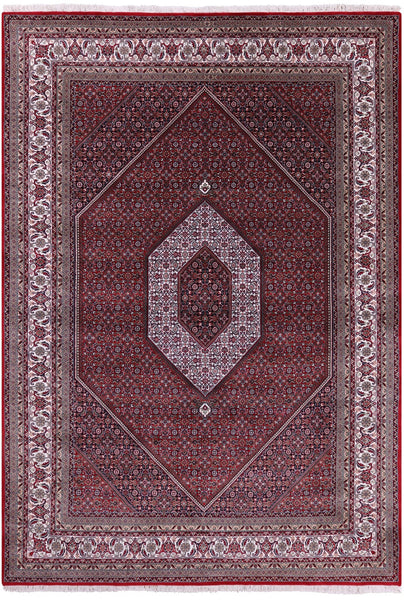 Red Persian Bijar Hand Knotted Wool & Silk Rug - 8' 1" X 11' 8" - Golden Nile