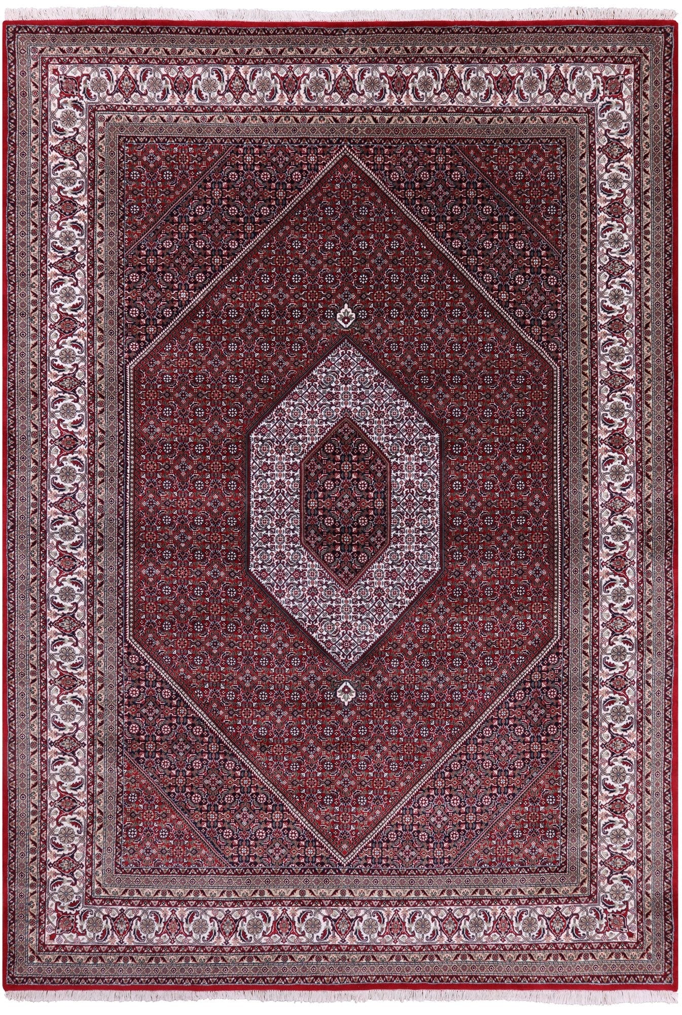 Red Persian Bijar Hand Knotted Wool & Silk Rug - 8' 1" X 11' 8" - Golden Nile