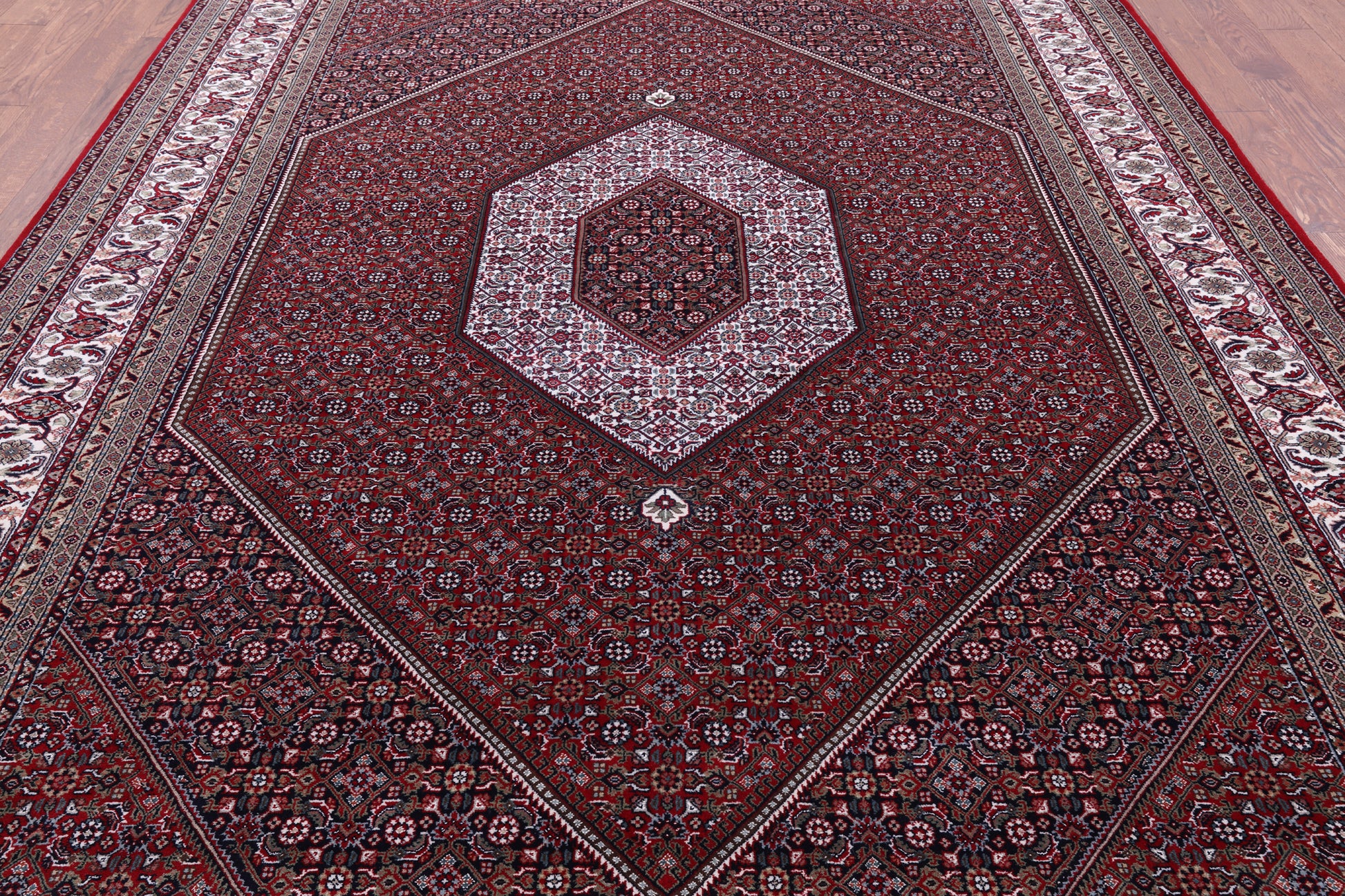 Red Persian Bijar Hand Knotted Wool & Silk Rug - 8' 1" X 11' 8" - Golden Nile