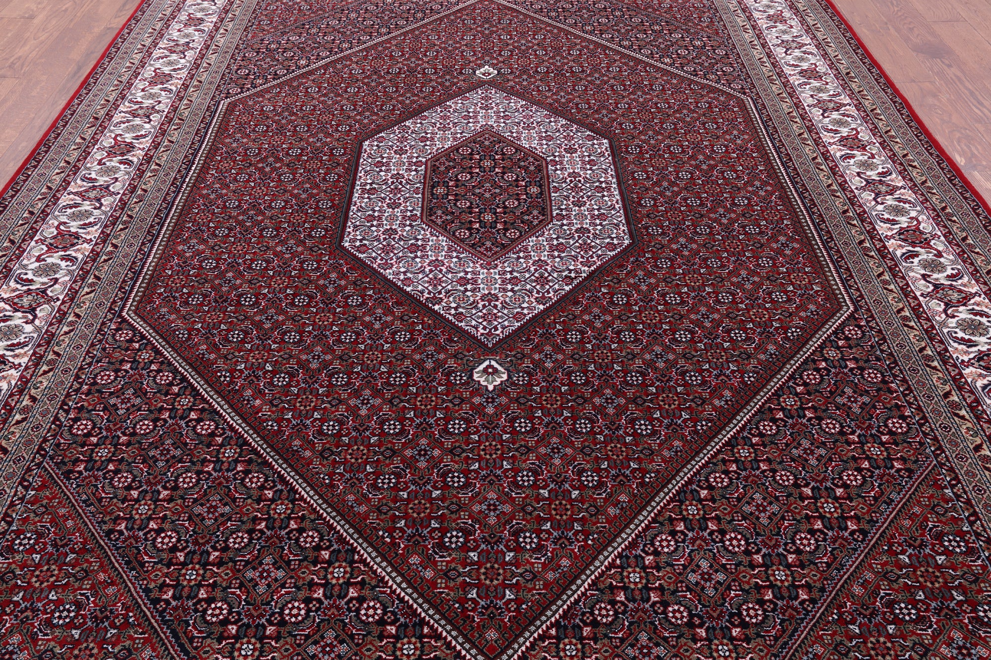 Red Persian Bijar Hand Knotted Wool & Silk Rug - 8' 1" X 11' 8" - Golden Nile