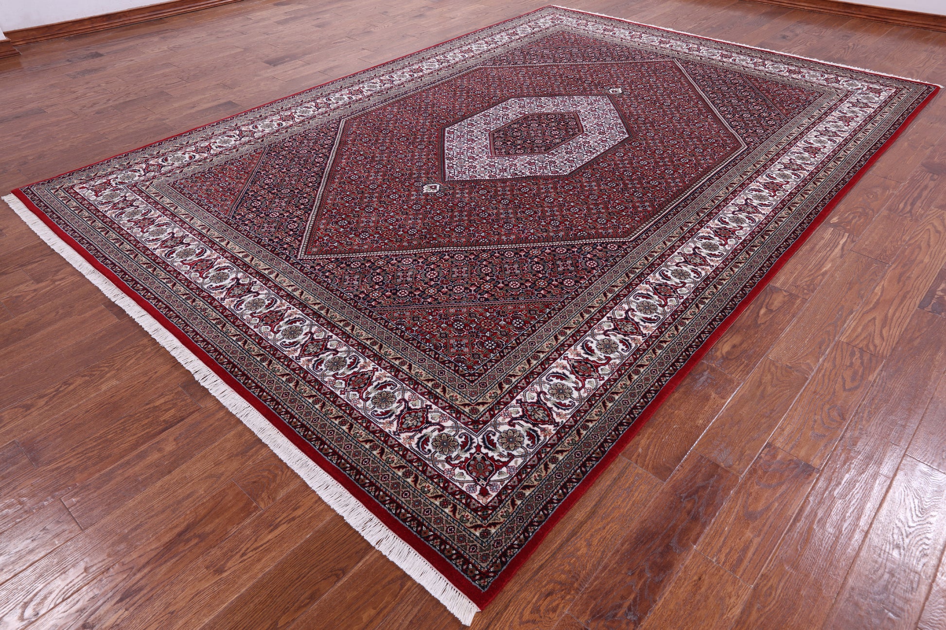 Red Persian Bijar Hand Knotted Wool & Silk Rug - 8' 1" X 11' 8" - Golden Nile