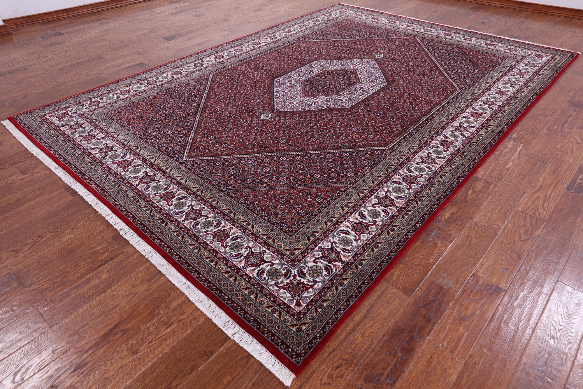 Red Persian Bijar Hand Knotted Wool & Silk Rug - 8' 1" X 11' 8" - Golden Nile