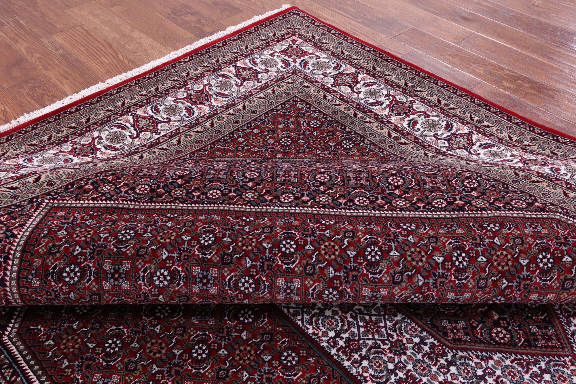Red Persian Bijar Hand Knotted Wool & Silk Rug - 8' 1" X 11' 8" - Golden Nile