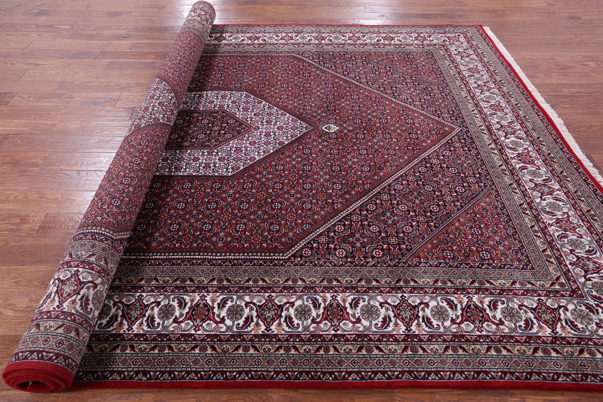 Red Persian Bijar Hand Knotted Wool & Silk Rug - 8' 1" X 11' 8" - Golden Nile