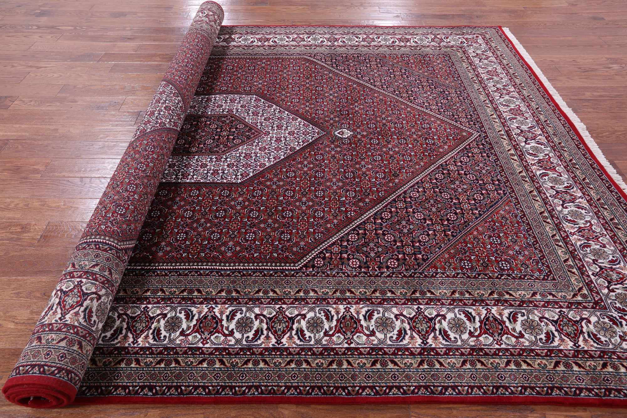Red Persian Bijar Hand Knotted Wool & Silk Rug - 8' 1" X 11' 8" - Golden Nile