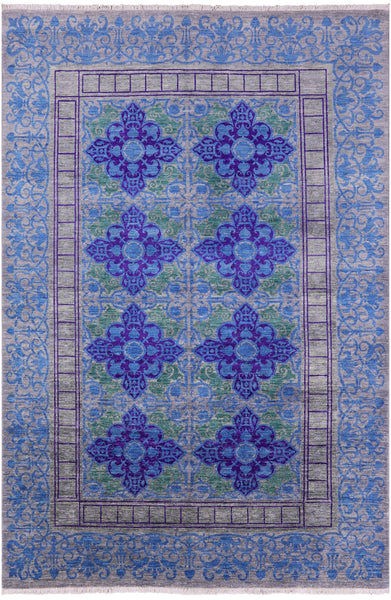 Grey William Morris Handmade Wool Rug - 6' 2" X 9' 0" - Golden Nile
