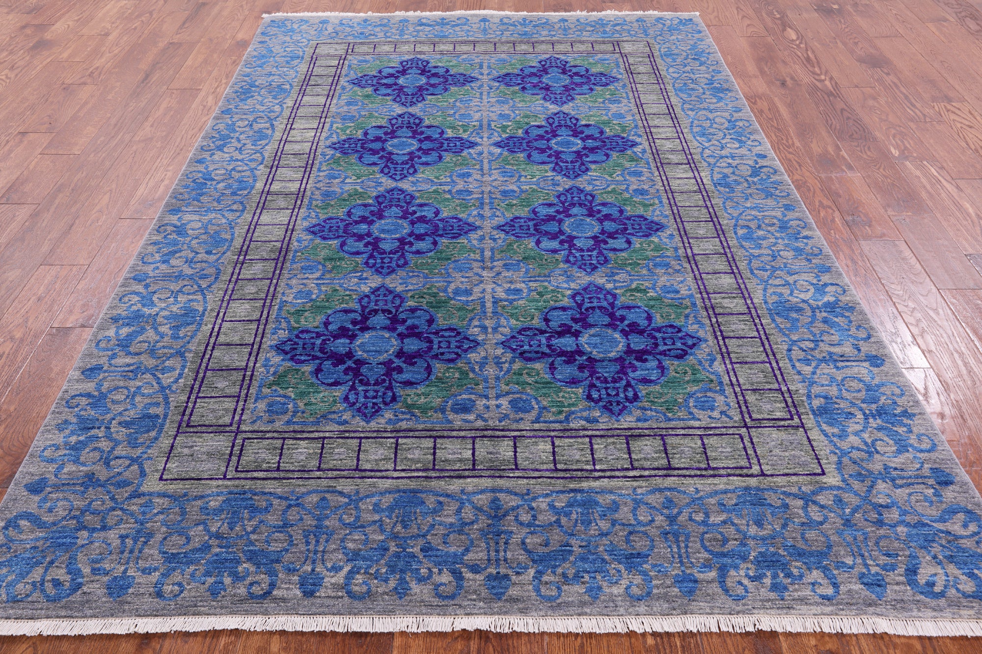 Grey William Morris Handmade Wool Rug - 6' 2" X 9' 0" - Golden Nile