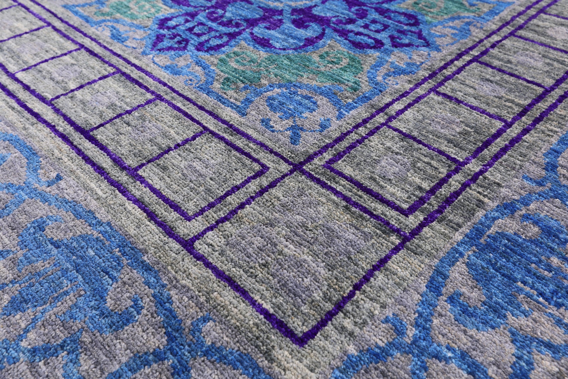 Grey William Morris Handmade Wool Rug - 6' 2" X 9' 0" - Golden Nile