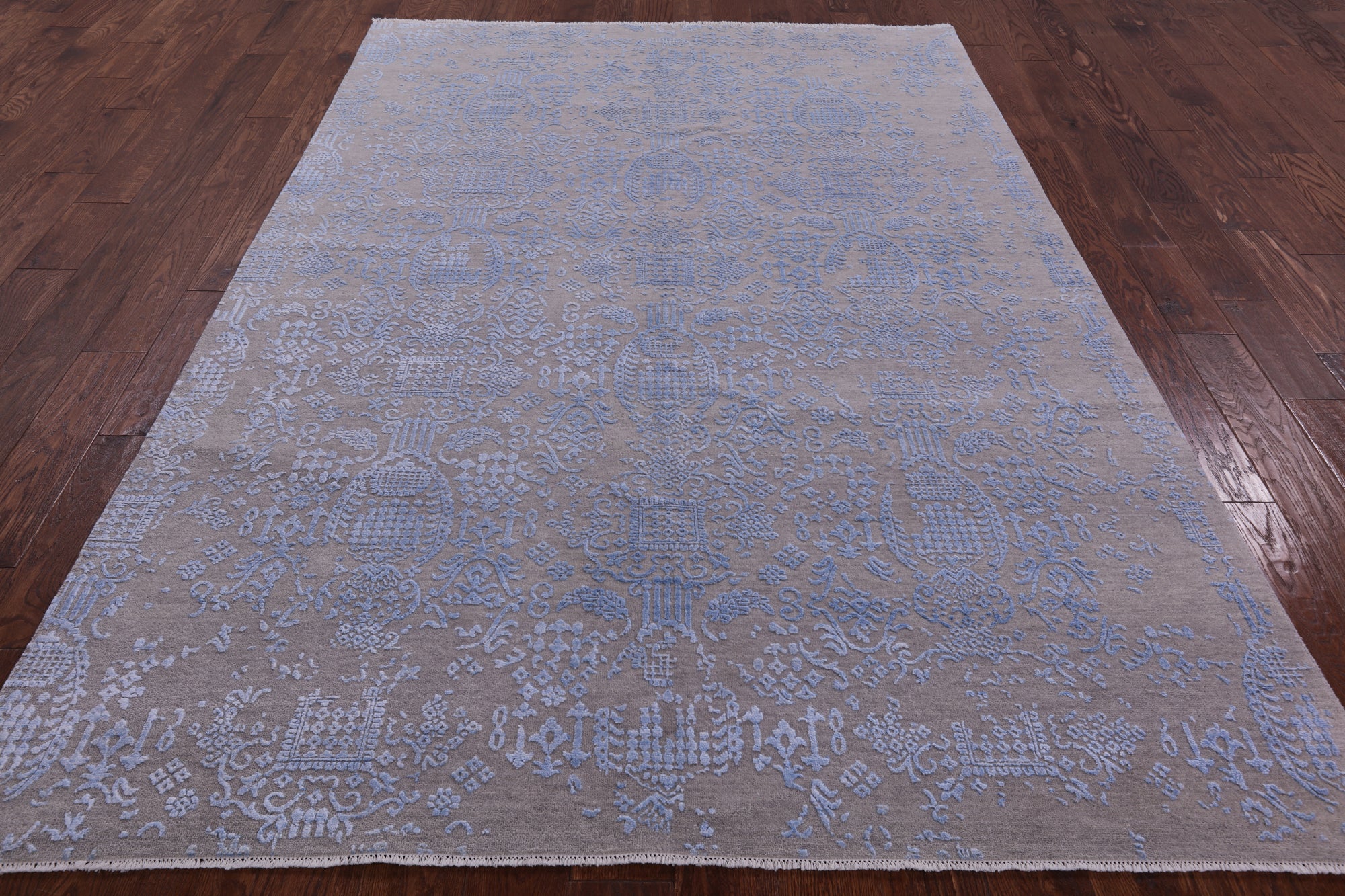 Grey Modern Hand Knotted Wool & Silk Rug - 6' 1" X 9' 1" - Golden Nile