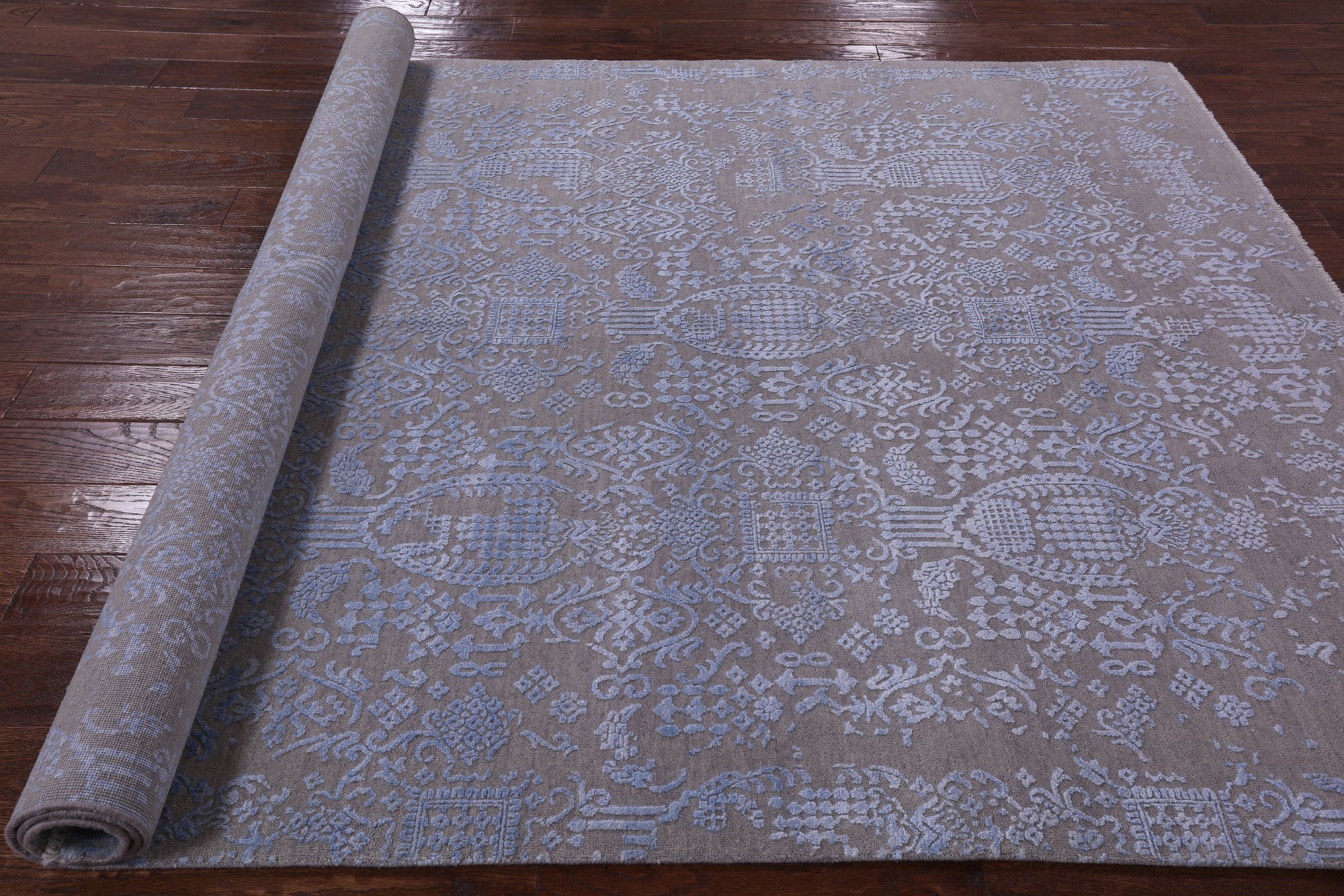 Grey Modern Hand Knotted Wool & Silk Rug - 6' 1" X 9' 1" - Golden Nile
