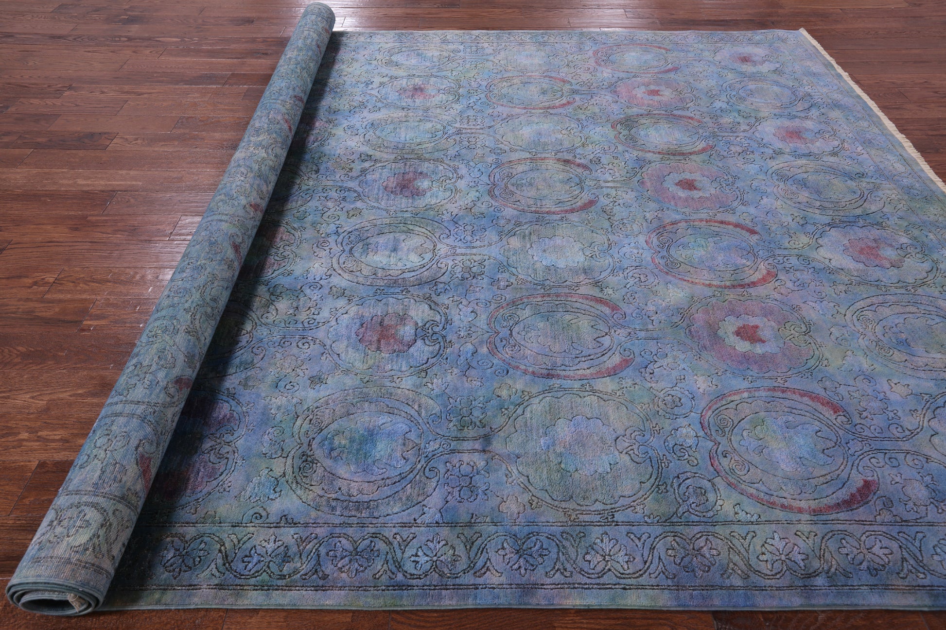 Blue Full Pile Overdyed Handmade Wool Rug - 8' 10" X 11' 6" - Golden Nile