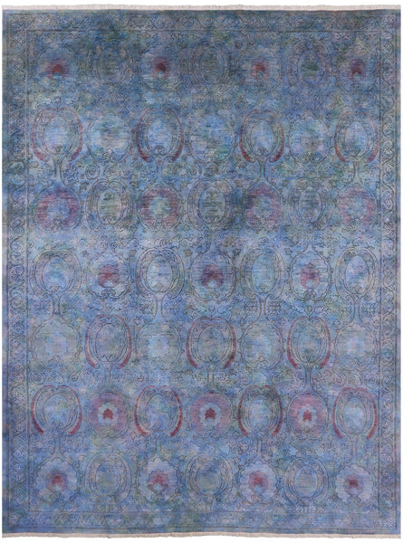 Blue Full Pile Overdyed Handmade Wool Rug - 8' 10" X 11' 6" - Golden Nile