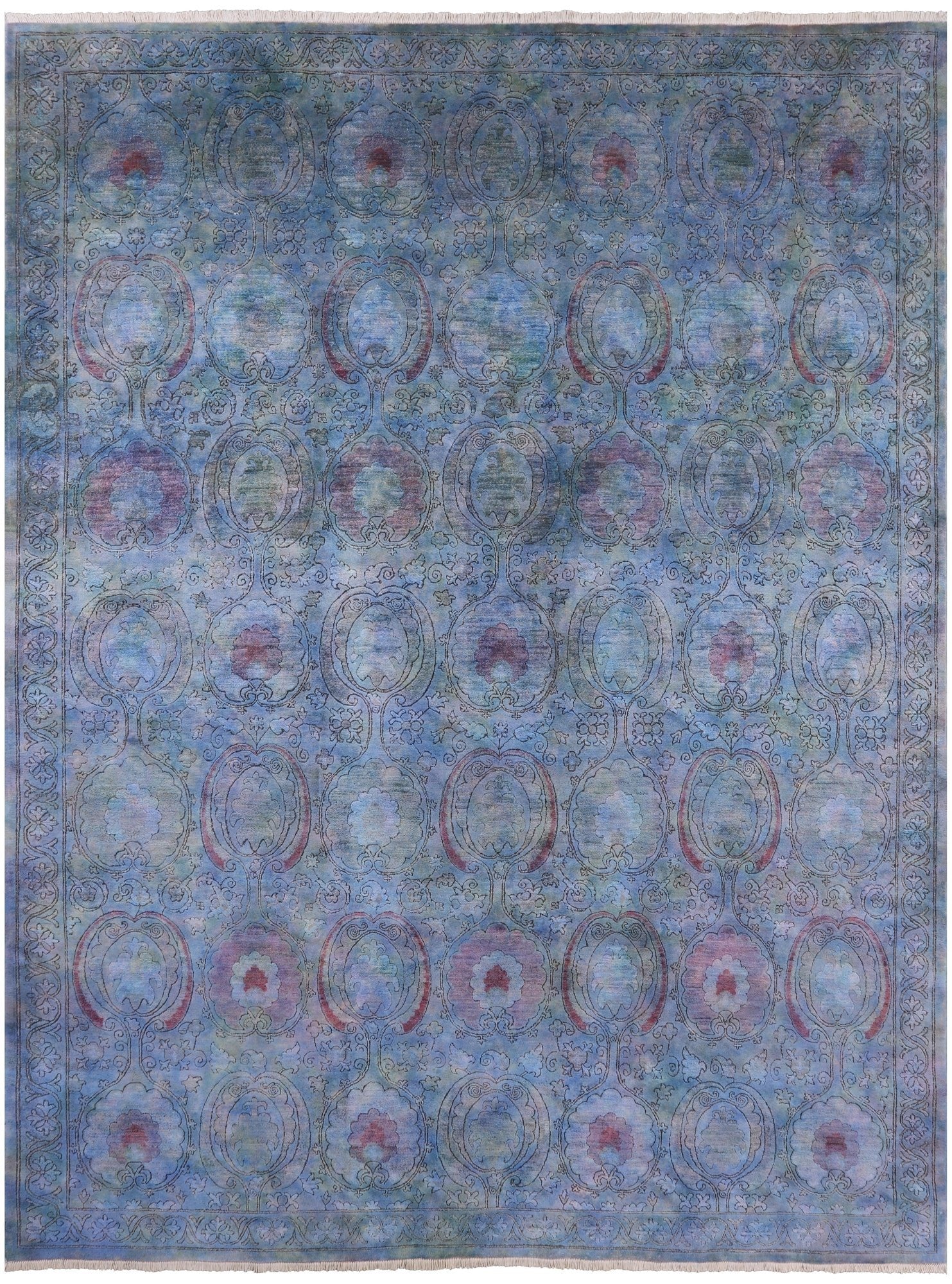 Blue Full Pile Overdyed Handmade Wool Rug - 8' 10" X 11' 6" - Golden Nile