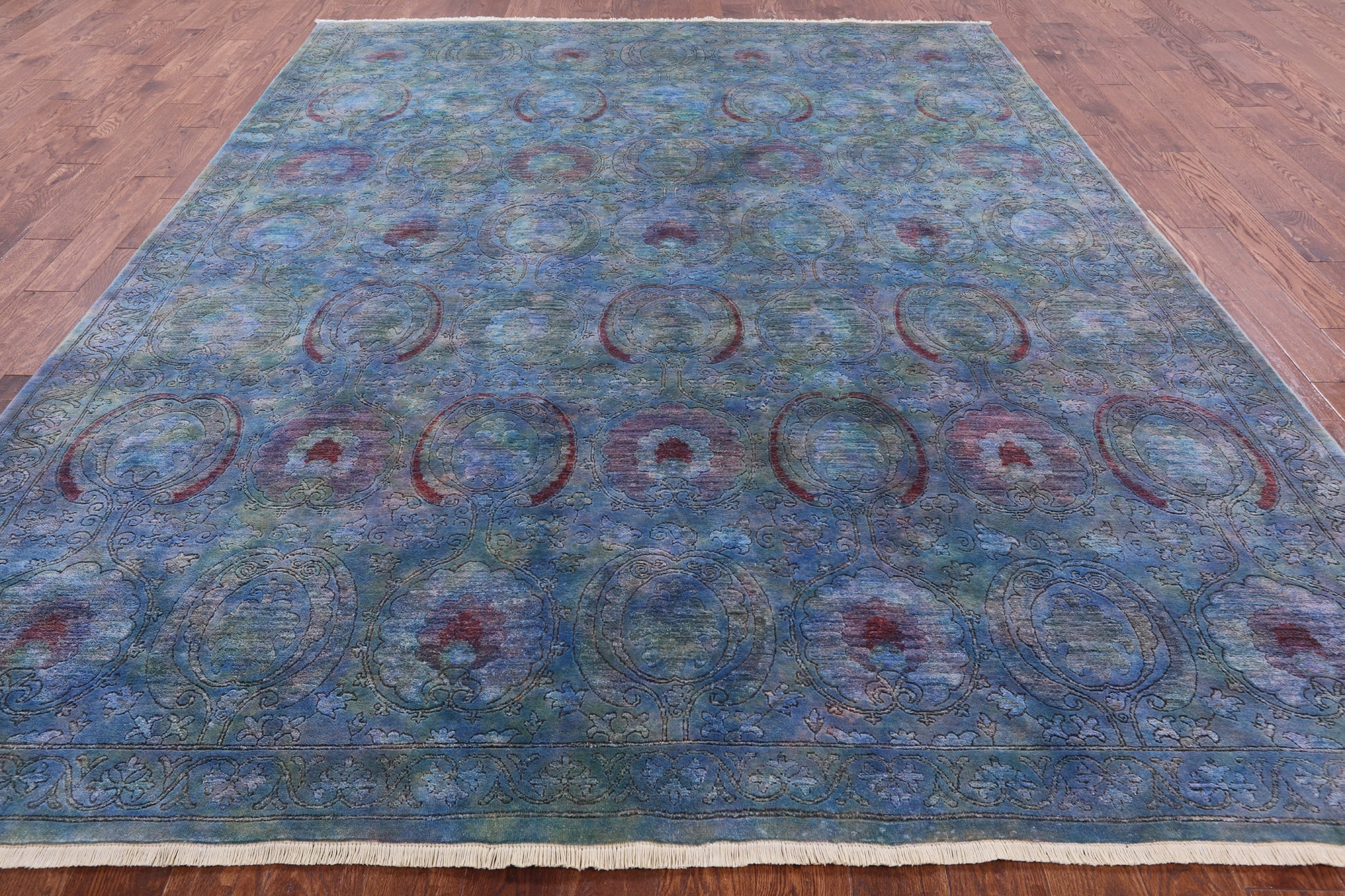 Blue Full Pile Overdyed Handmade Wool Rug - 8' 10" X 11' 6" - Golden Nile