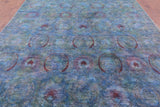 Blue Full Pile Overdyed Handmade Wool Rug - 8' 10" X 11' 6" - Golden Nile
