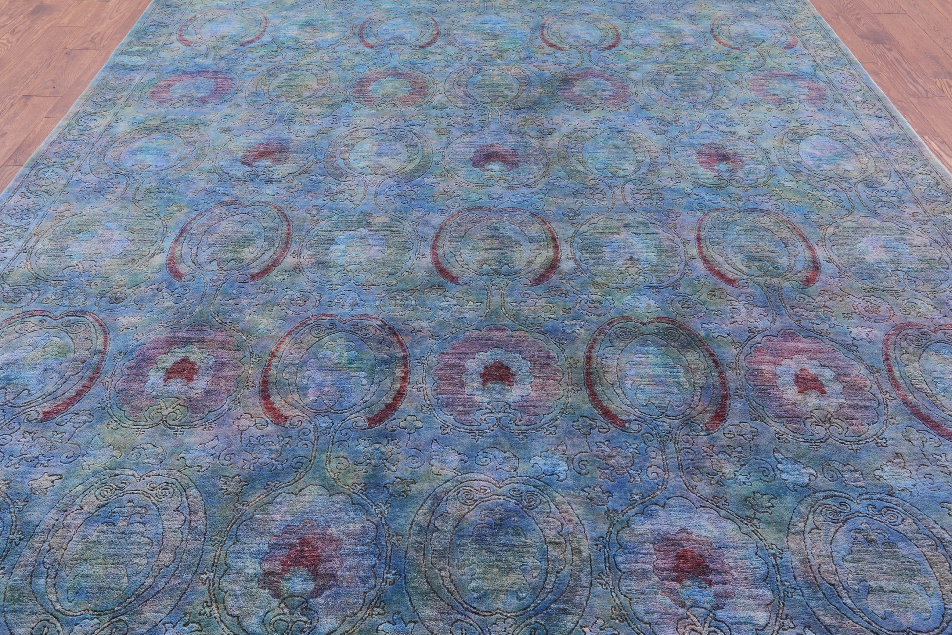 Blue Full Pile Overdyed Handmade Wool Rug - 8' 10" X 11' 6" - Golden Nile