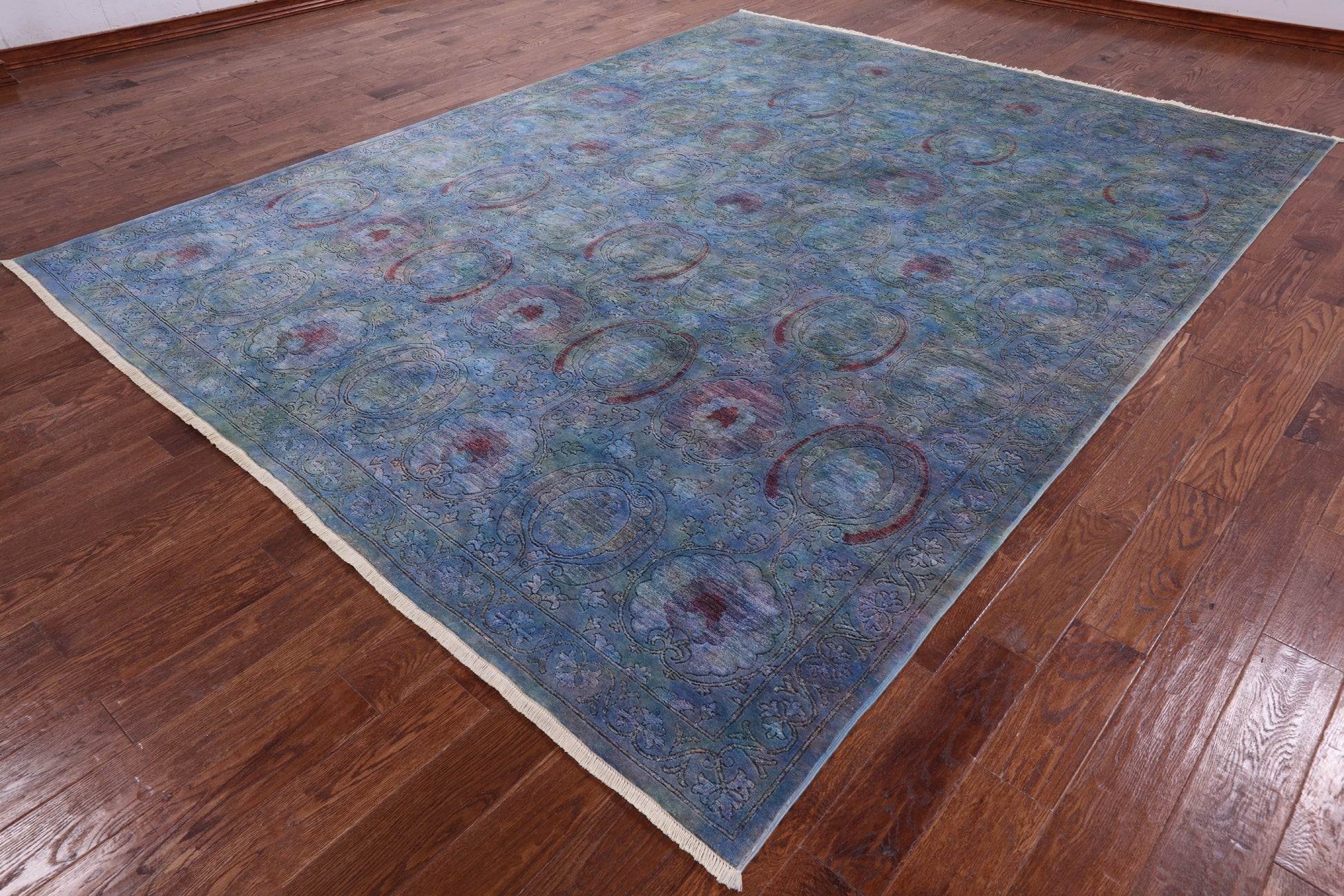 Blue Full Pile Overdyed Handmade Wool Rug - 8' 10" X 11' 6" - Golden Nile