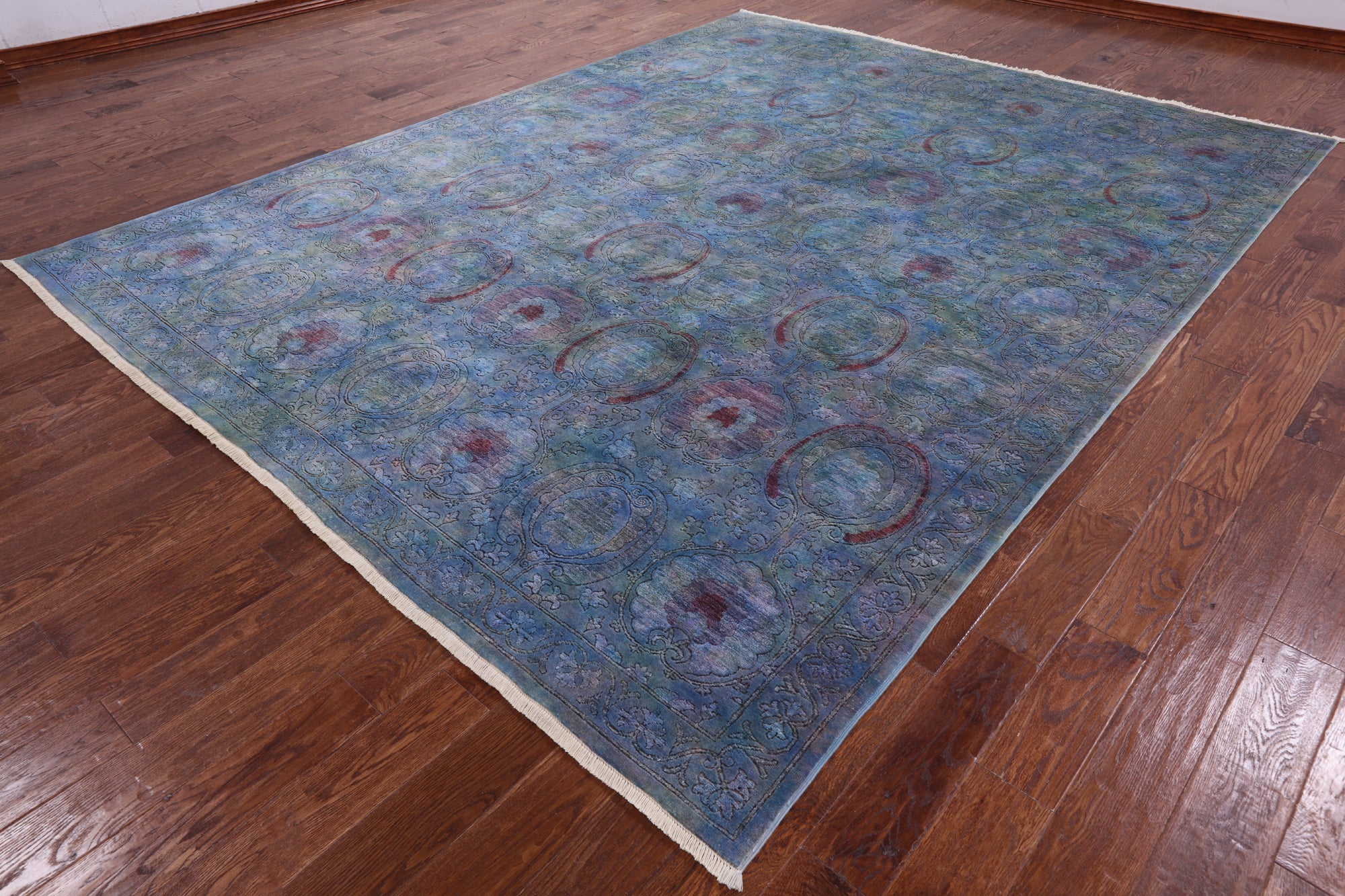 Blue Full Pile Overdyed Handmade Wool Rug - 8' 10" X 11' 6" - Golden Nile