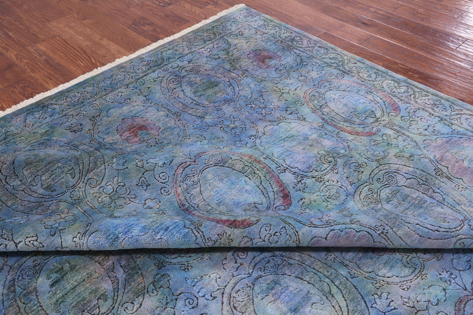 Blue Full Pile Overdyed Handmade Wool Rug - 8' 10" X 11' 6" - Golden Nile