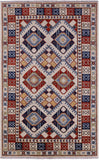 Ivory Super Kazak Hand Knotted Wool Rug - 4' 10" X 7' 6" - Golden Nile