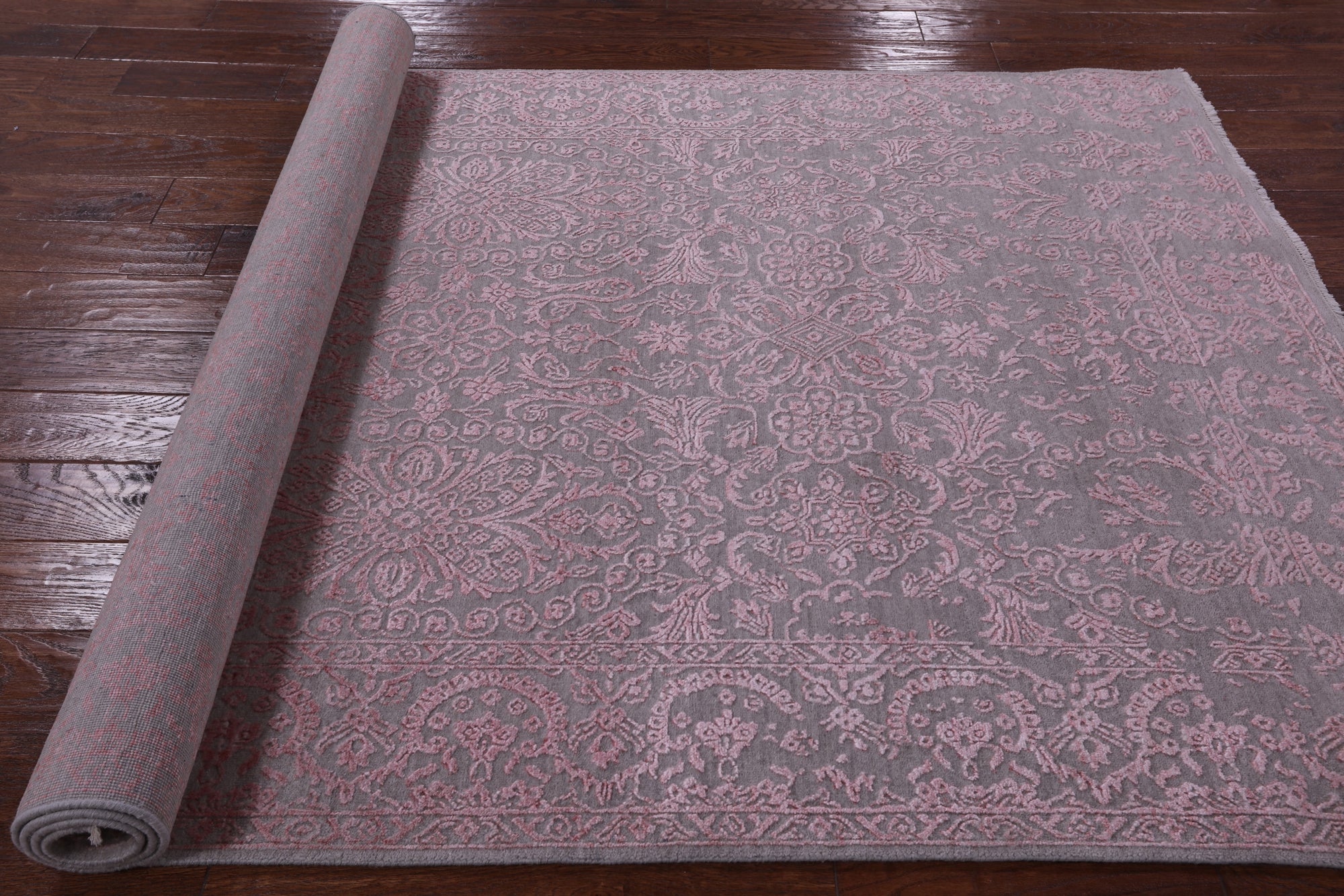 Grey Modern Hand Knotted Wool & Silk Rug - 5' 1" X 8' 4" - Golden Nile
