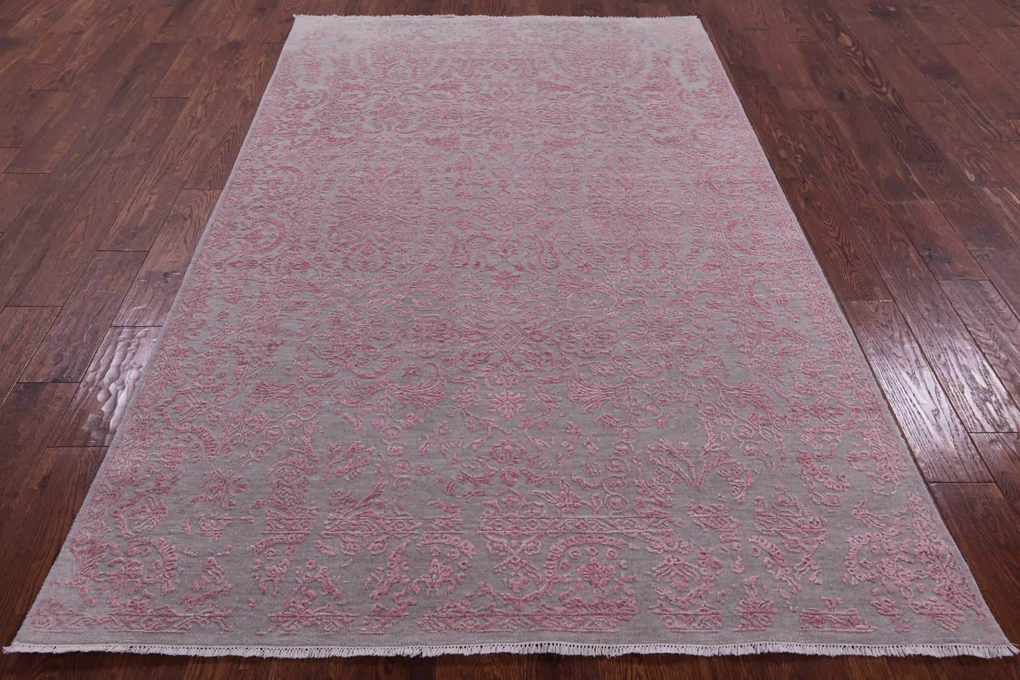Grey Modern Hand Knotted Wool & Silk Rug - 5' 1" X 8' 4" - Golden Nile