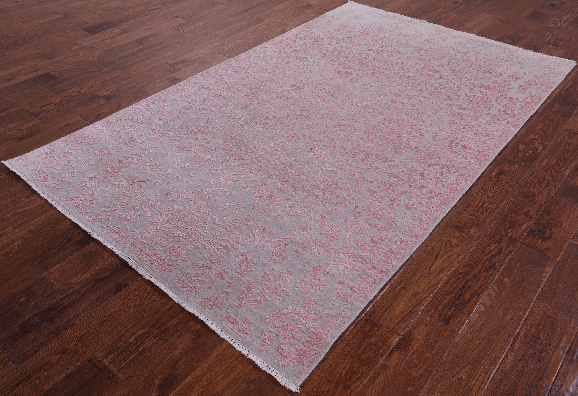 Grey Modern Hand Knotted Wool & Silk Rug - 5' 1" X 8' 4" - Golden Nile