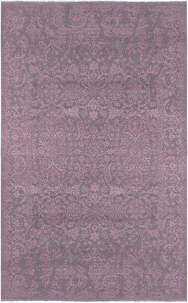 Grey Modern Hand Knotted Wool & Silk Rug - 5' 1" X 8' 4" - Golden Nile