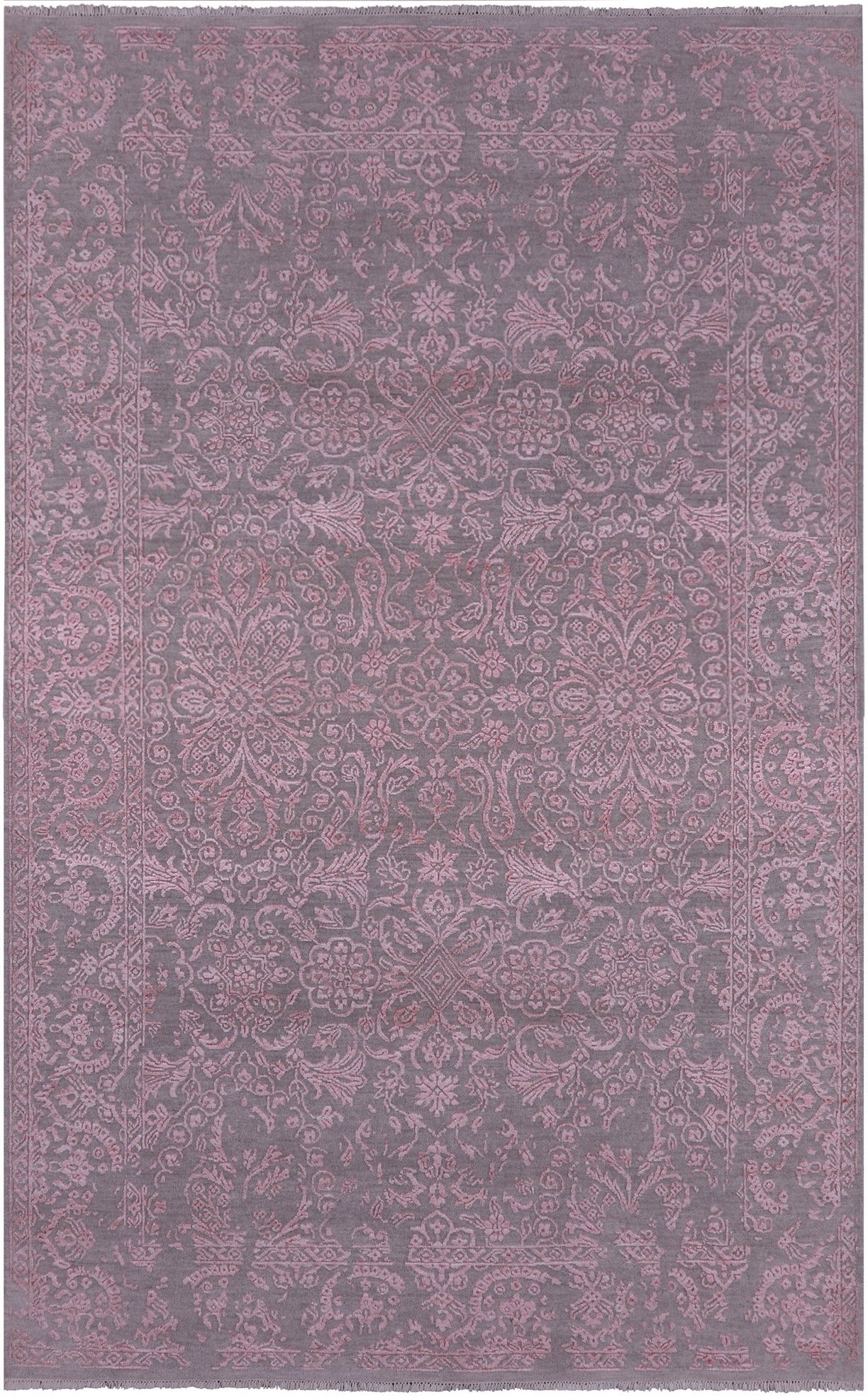 Grey Modern Hand Knotted Wool & Silk Rug - 5' 1" X 8' 4" - Golden Nile